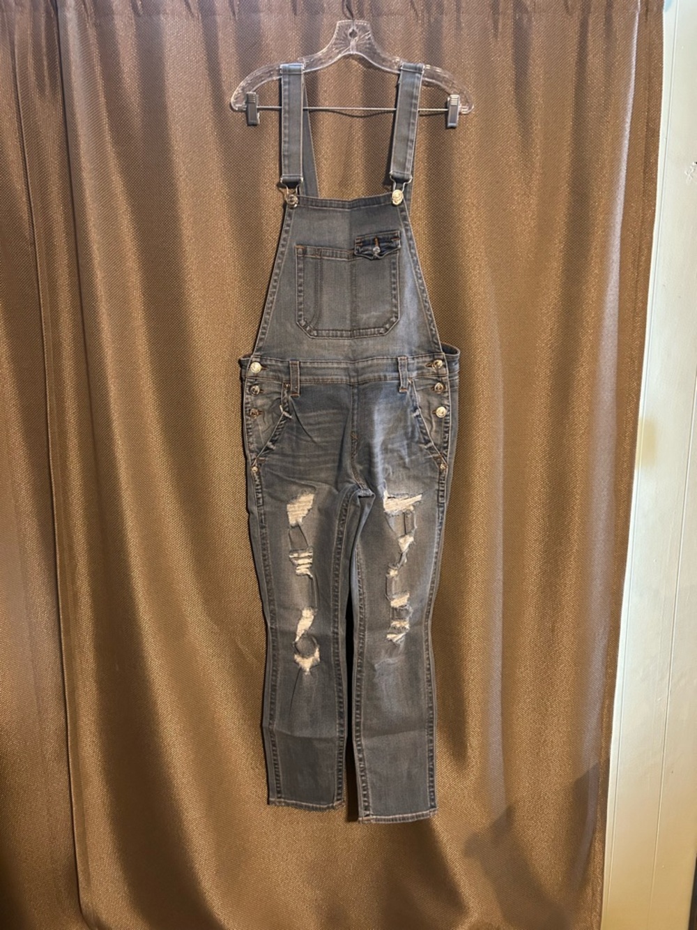 True Religion Distressed Blue Denim Overalls
